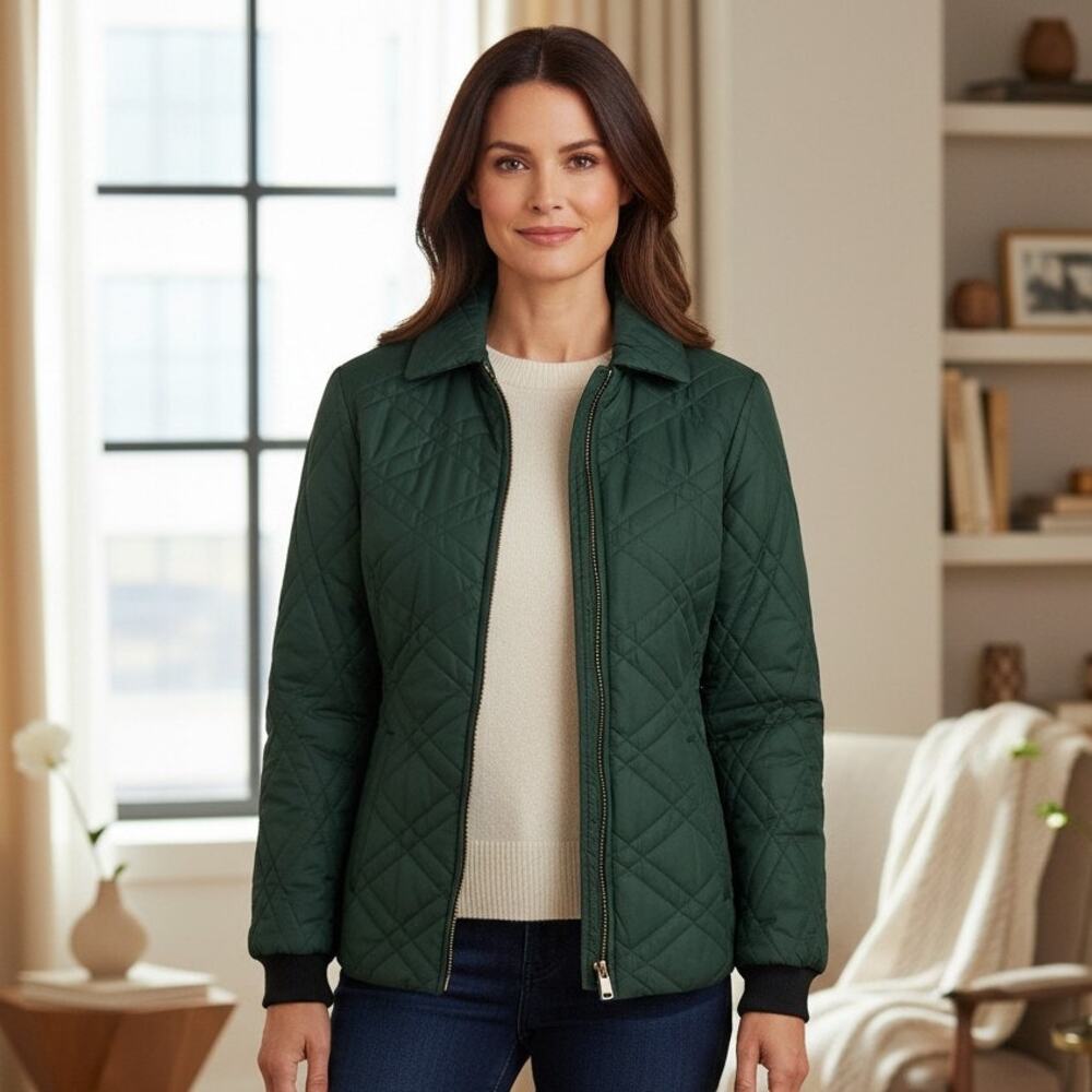 Vintage Womens Unbranded Baubour Hunter Green Quilted Jacket Size 12